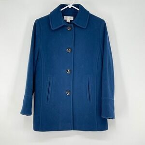 Preston of York Women's Blue Wool Blend Button Front Coat Size 8‎
